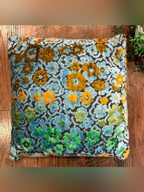 Vintage MCM Velvet Floral Pillow